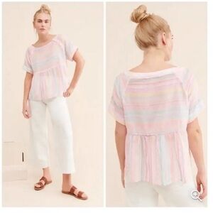 NWOT Anthropologie‎ Letty Embroidered Babydoll Blouse Size Small Rainbow Colors